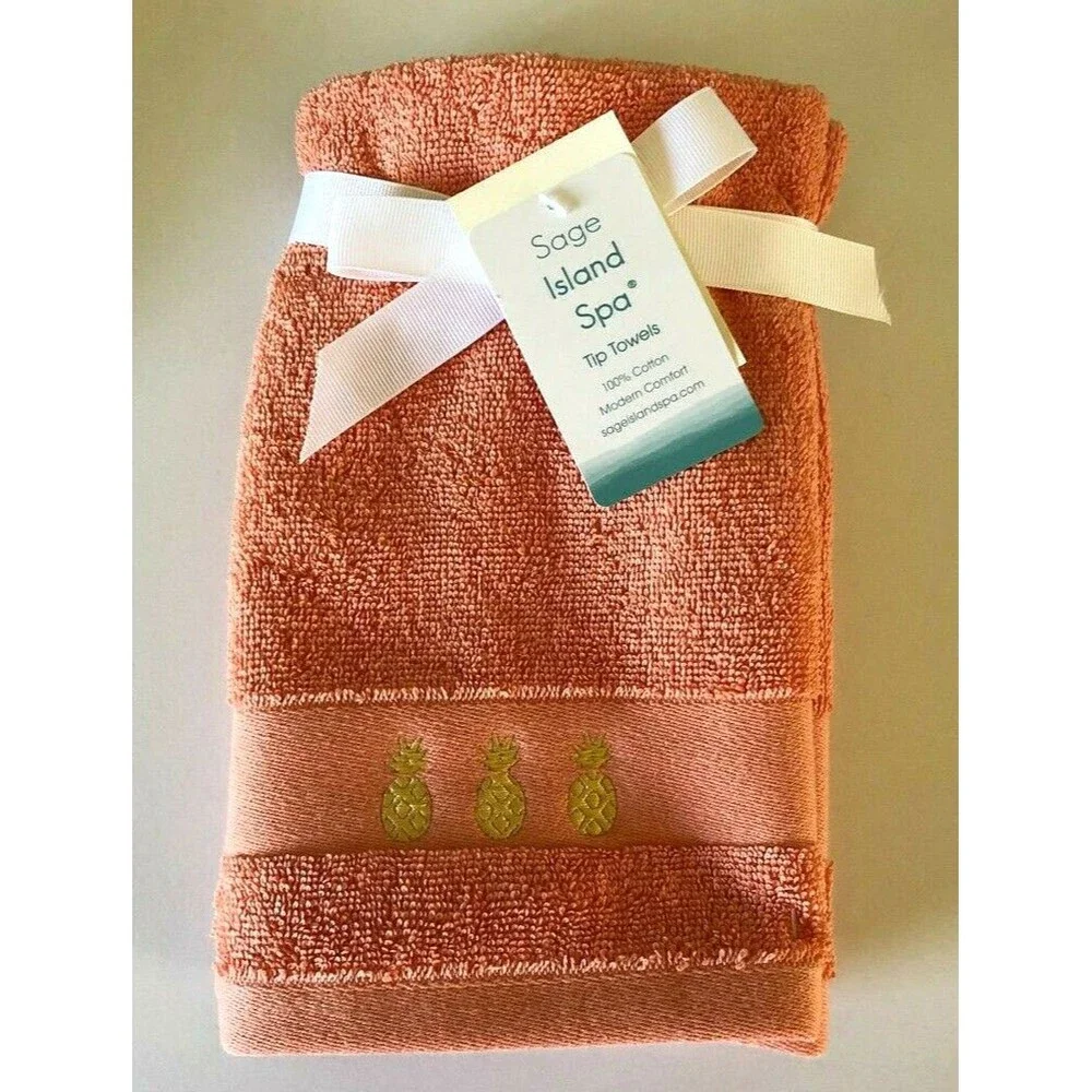 Pineapple Welcome Fingertip Towels Bathroom Summer Beach House Set of 2